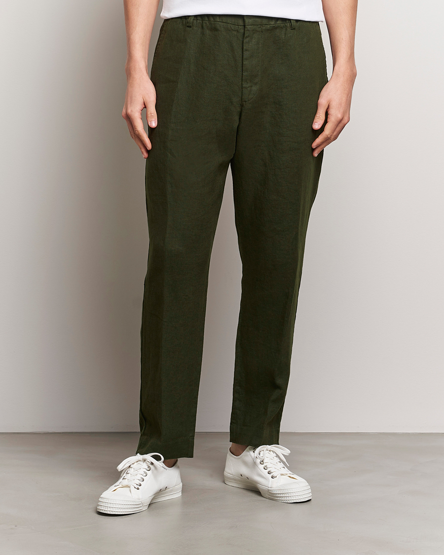 NN07 Billie Linen Drawstring Trousers Rosin Green at