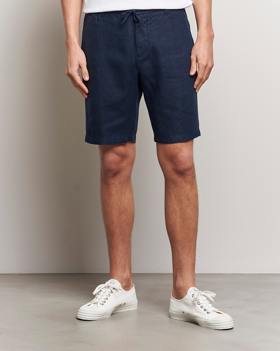 Men | Linen Shorts | NN07 | Seb Linen Drawstring Shorts Navy Blue