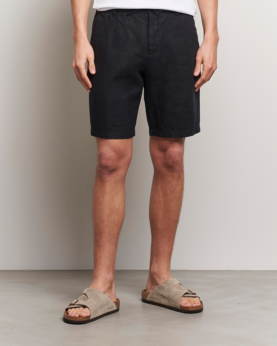 Men | New product images | NN07 | Seb Linen Drawstring Shorts Black