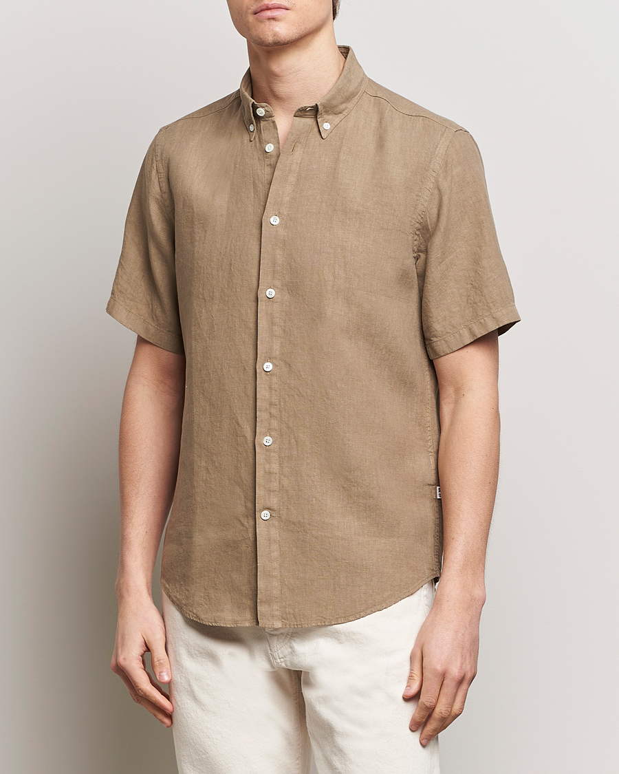 Men | Clothing | NN07 | Arne Linen Short Sleeve Shirt Greige