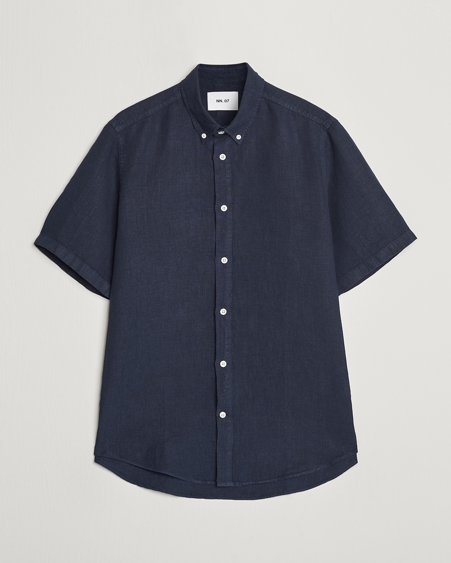 Men | Shirts | NN07 | Arne Linen Short Sleeve Shirt Navy Blue
