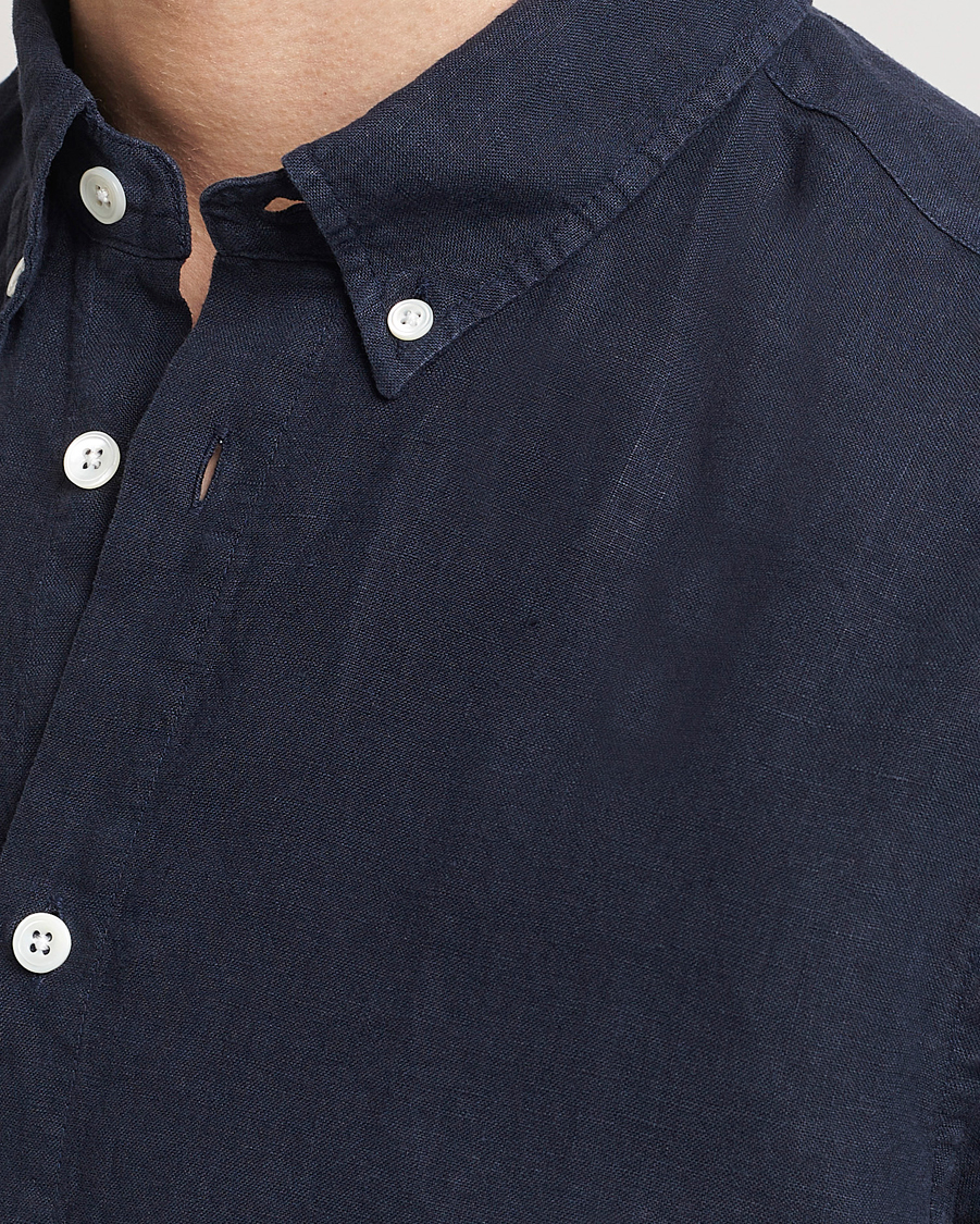 Men | Shirts | NN07 | Arne Linen Short Sleeve Shirt Navy Blue