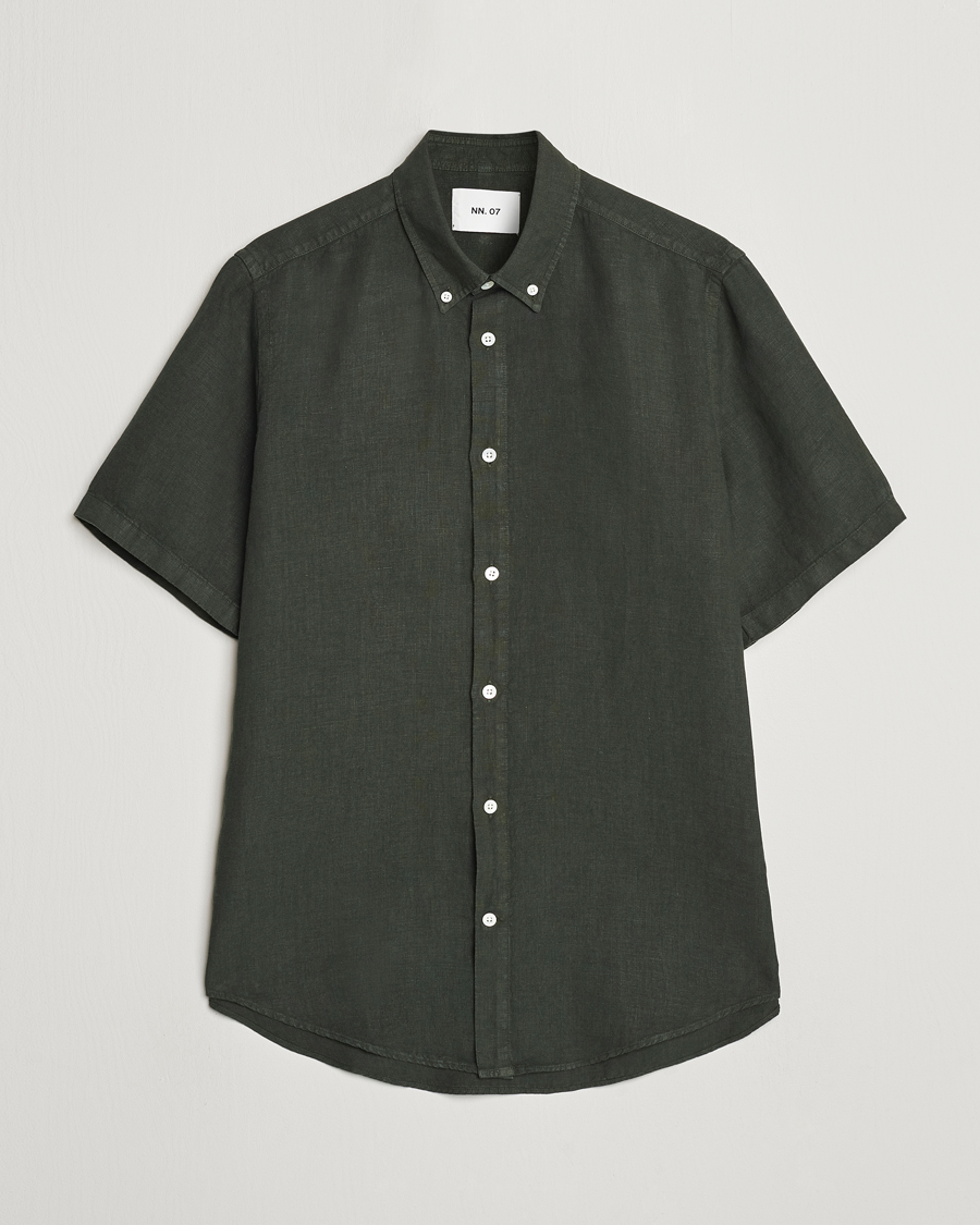 Men | Shirts | NN07 | Arne Linen Short Sleeve Shirt Rosin Green