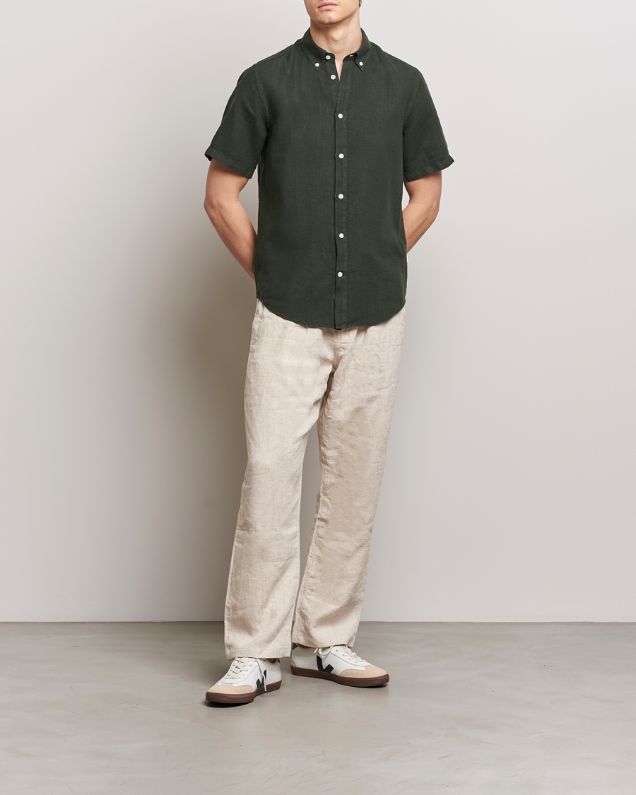 Men | Shirts | NN07 | Arne Linen Short Sleeve Shirt Rosin Green