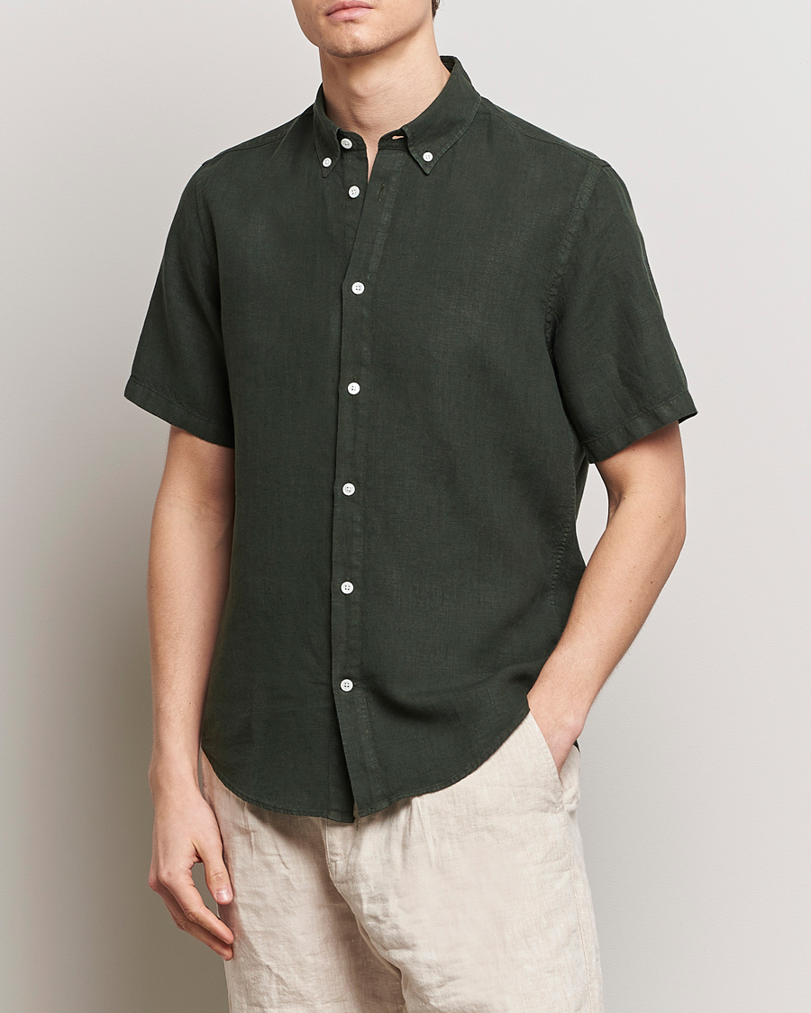 Men | Shirts | NN07 | Arne Linen Short Sleeve Shirt Rosin Green