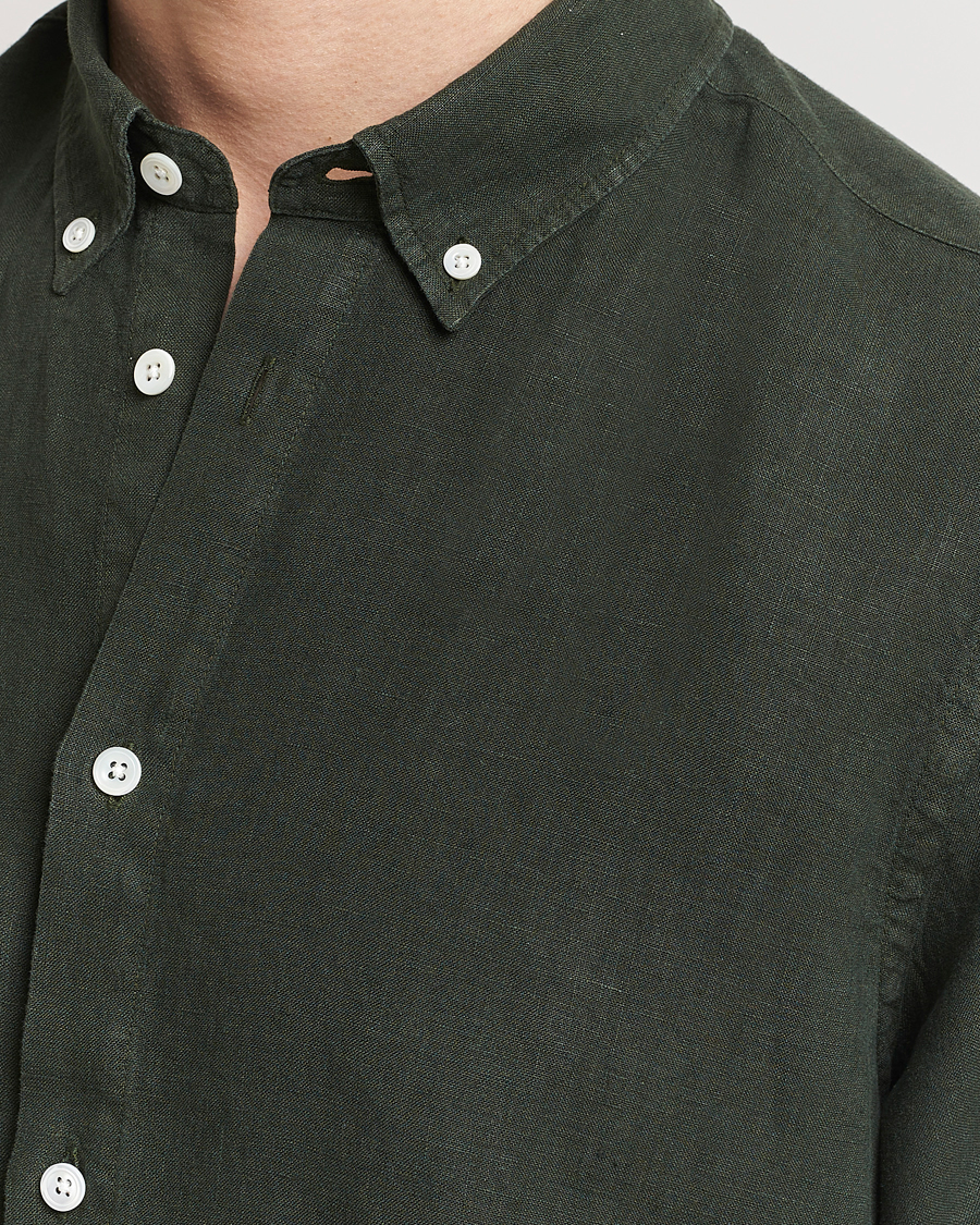 Men | Shirts | NN07 | Arne Linen Short Sleeve Shirt Rosin Green