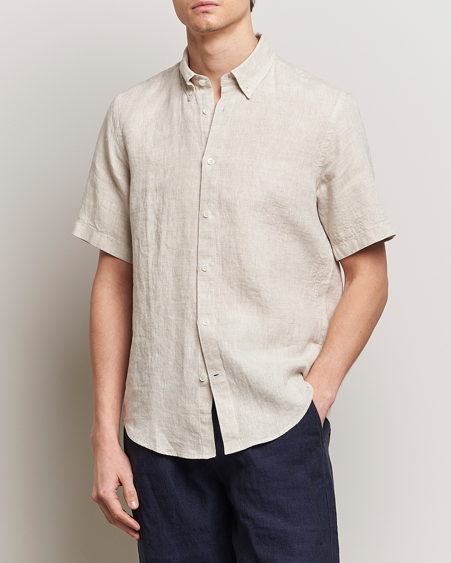 Men | Short Sleeve Shirts | NN07 | Arne Linen Short Sleeve Shirt Oat