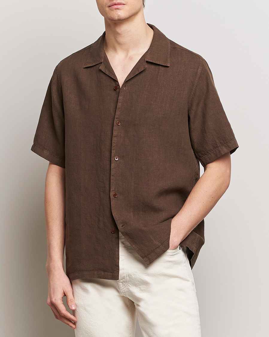 Men | Short Sleeve Shirts | NN07 | Julio Linen Resort Shirt Cocoa Brown