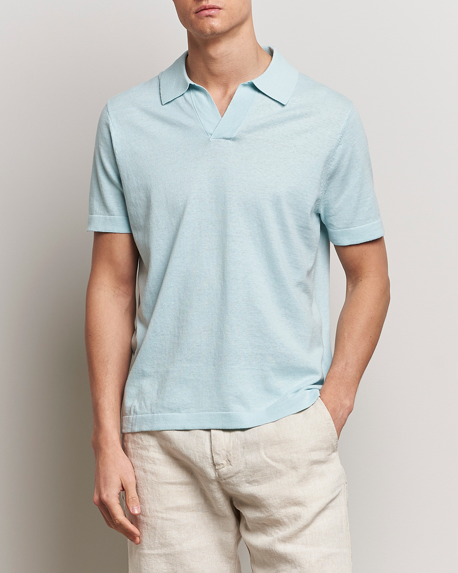 Men | Short Sleeve Polo Shirts | NN07 | Ryan Cotton/Linen Polo Winter Sky