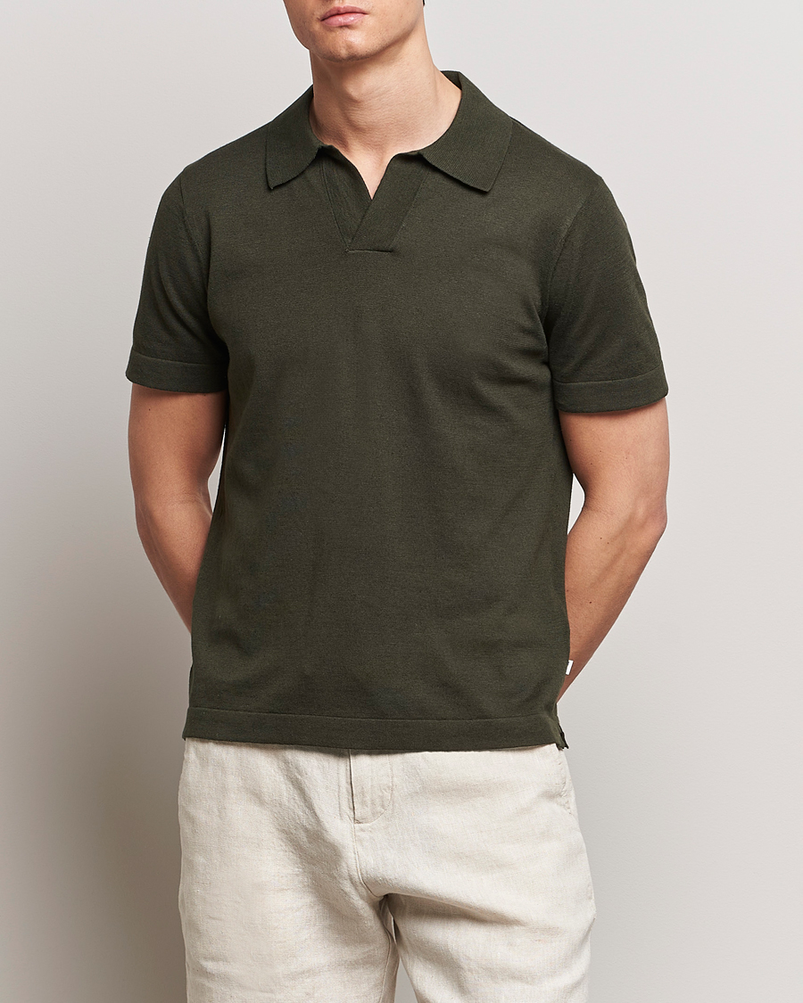 Men | New product images | NN07 | Ryan Cotton/Linen Polo Rosin Green
