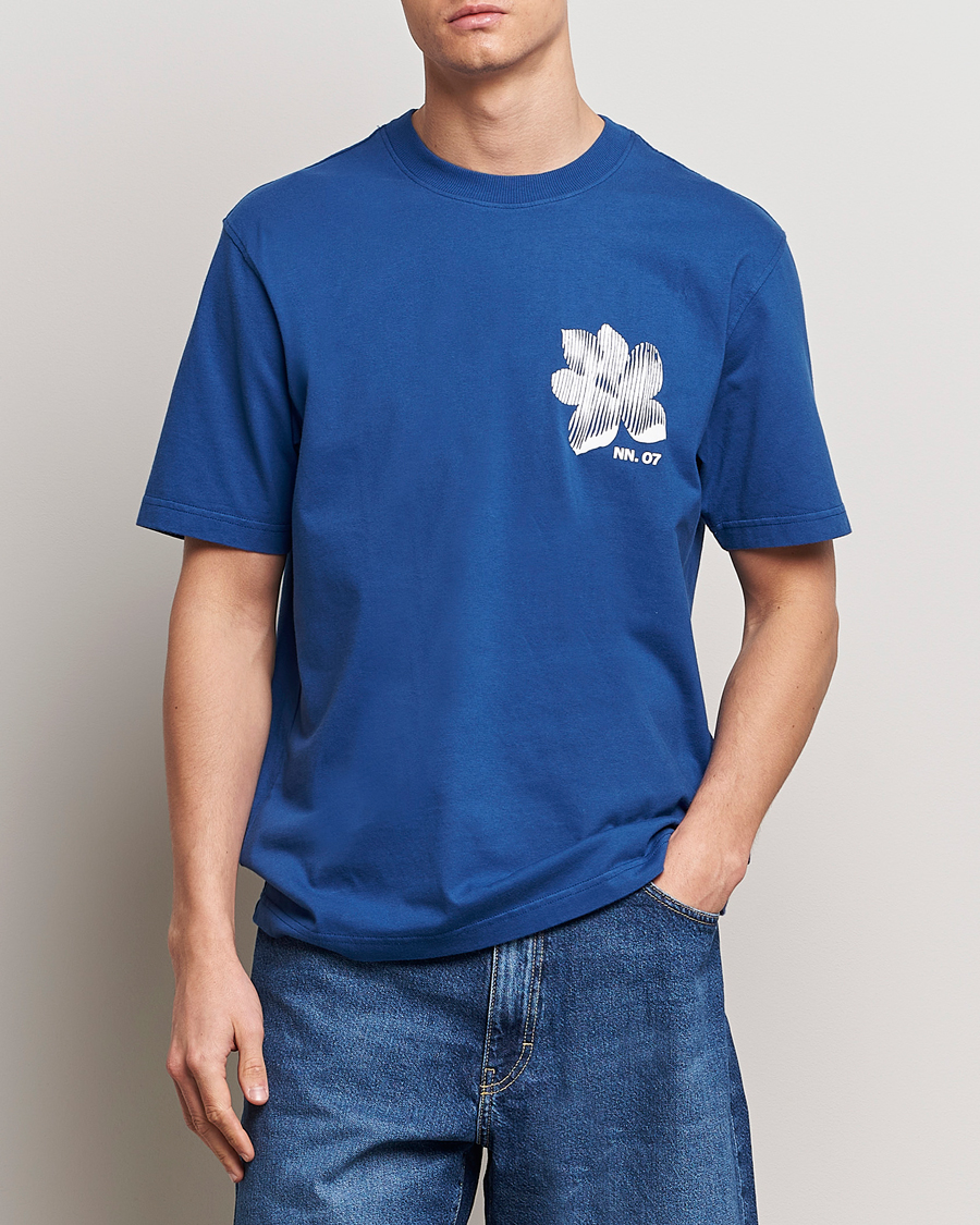 Men | Departments | NN07 | Adam Printed Crew Neck T-Shirt Blue Quartz