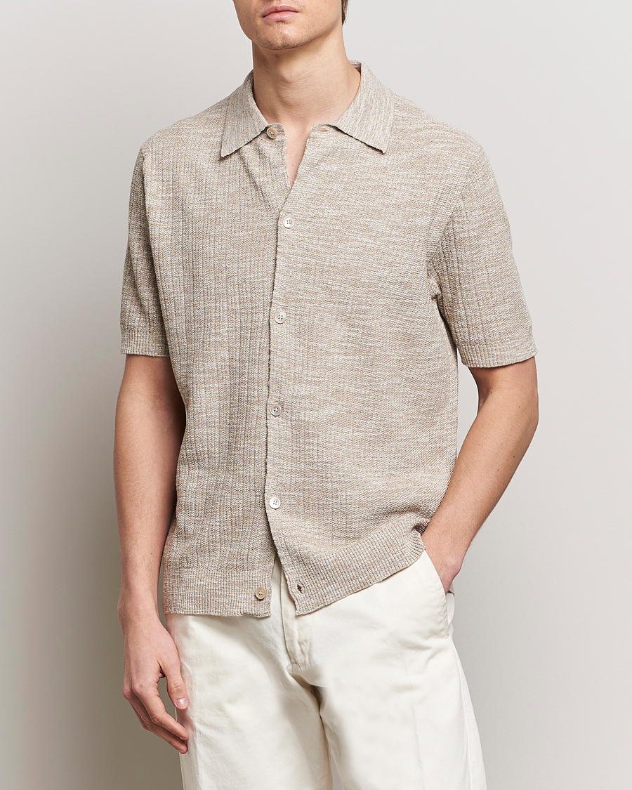 Herr | Kortärmade skjortor | NN07 | Nolan Knitted Shirt Sleeve Shirt Greige Melange