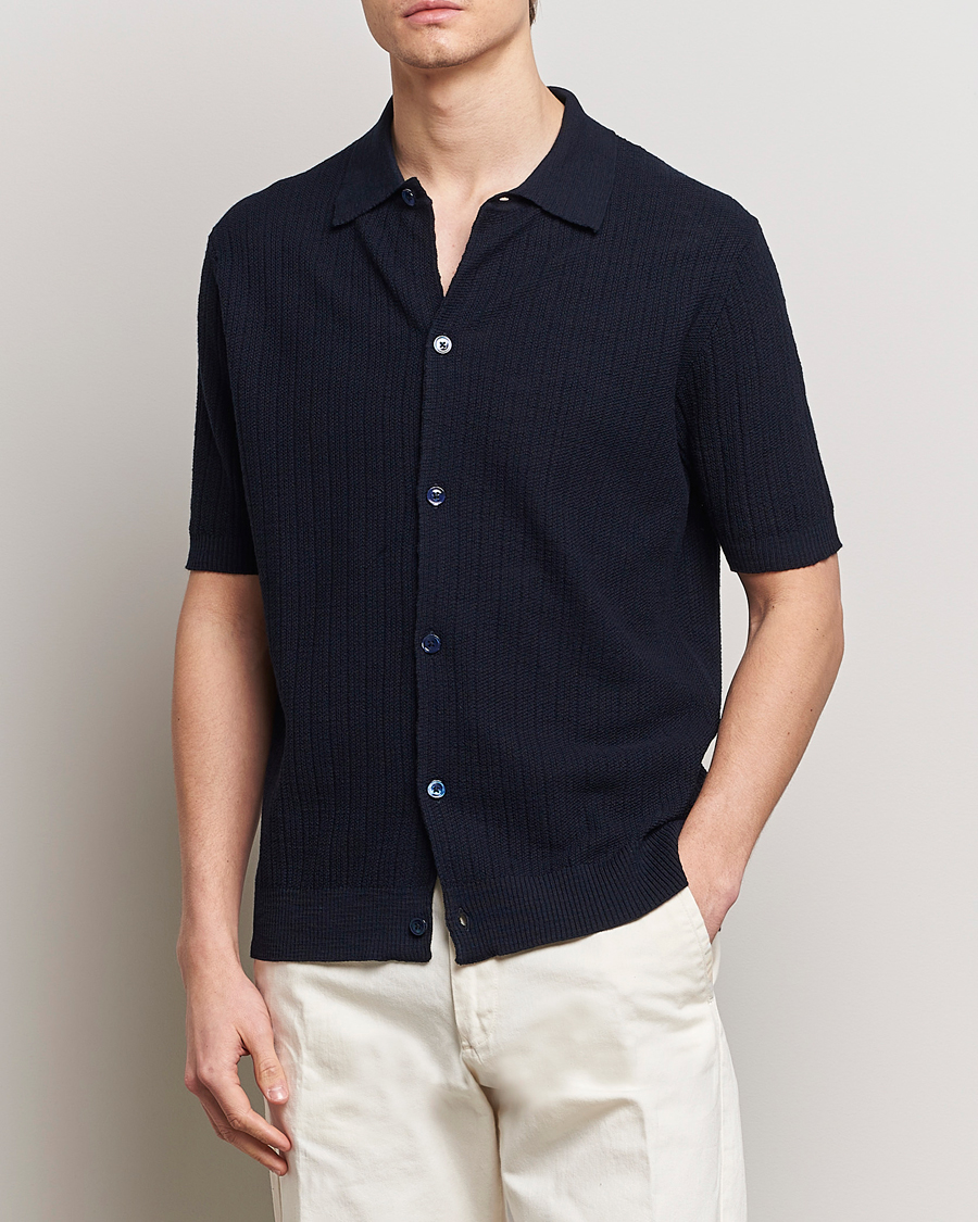 Herr | Casual | NN07 | Nolan Knitted Shirt Sleeve Shirt Navy Blue