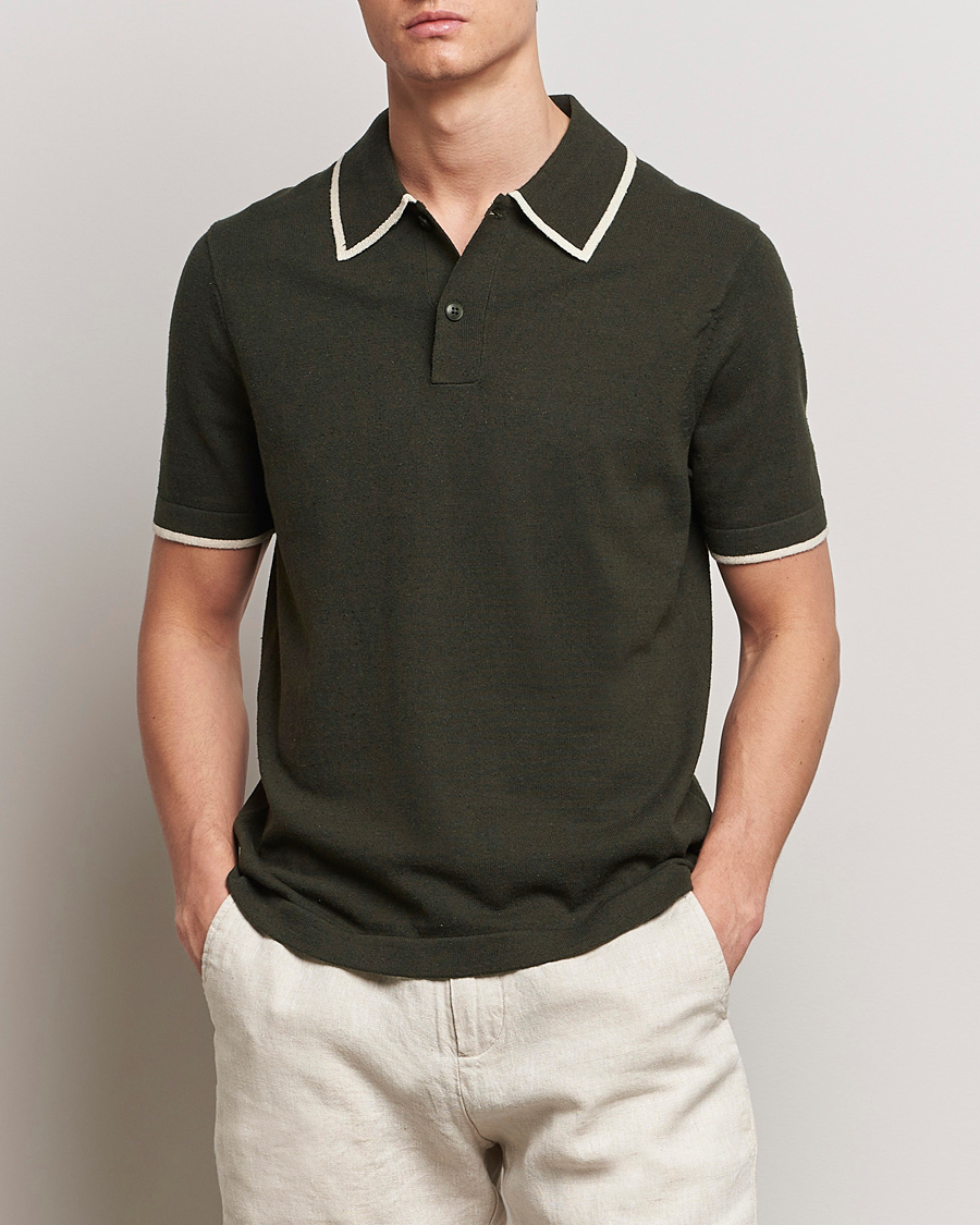 Men | Short Sleeve Polo Shirts | NN07 | Damon Silk/Cotton Knitted Polo Rosin Green