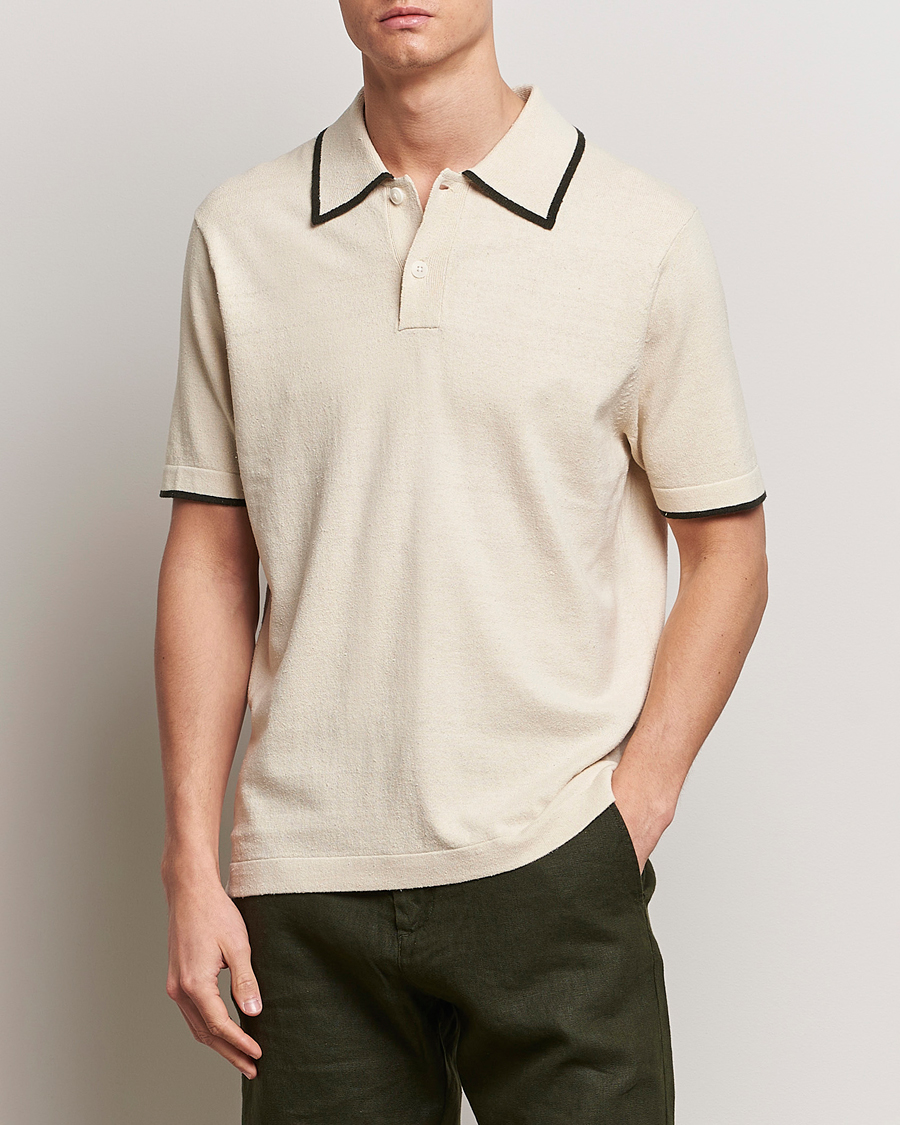 Men | Short Sleeve Polo Shirts | NN07 | Damon Silk/Cotton Knitted Polo Oat