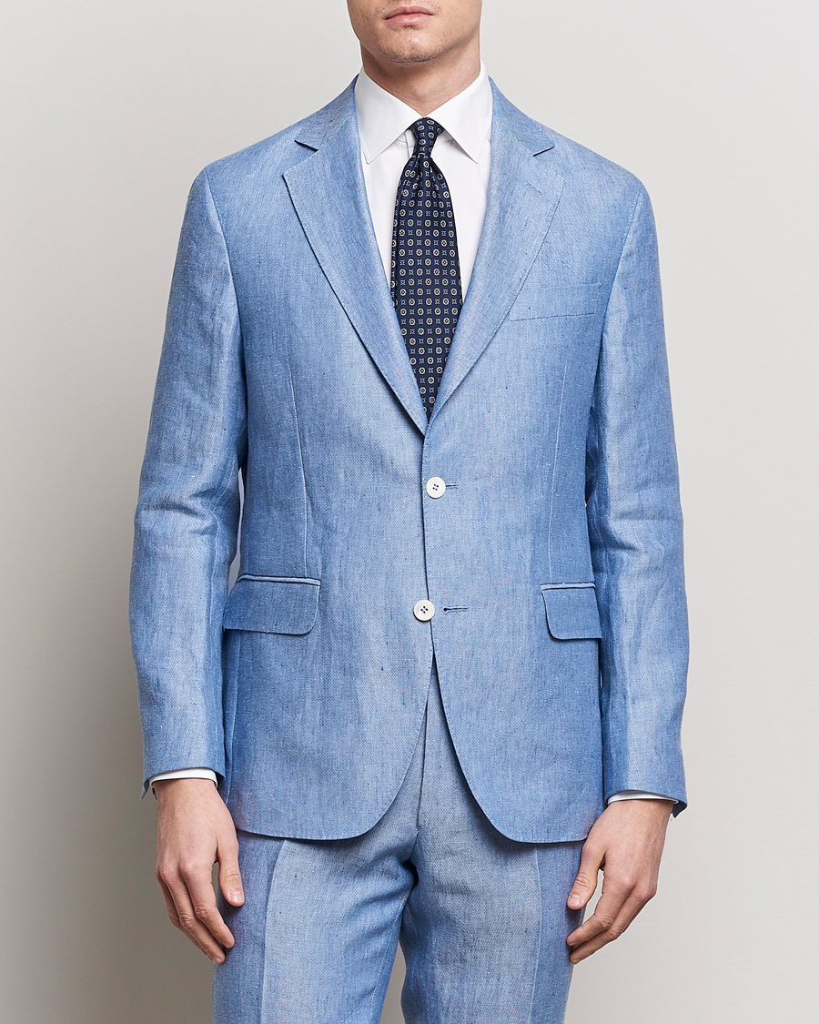 Men | Suit Jackets | Oscar Jacobson | Ferry Soft Linen Blazer Smog Blue