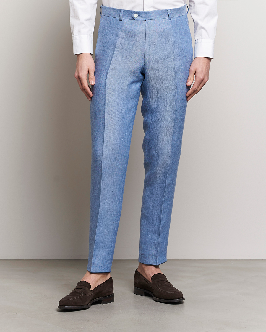 Men | Trousers | Oscar Jacobson | Denz Linen Trousers Smog Blue