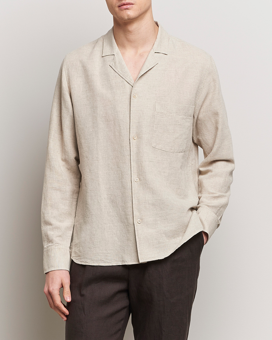 Men | Linen Shirts | Oscar Jacobson | Helios Reg Shirt Beige