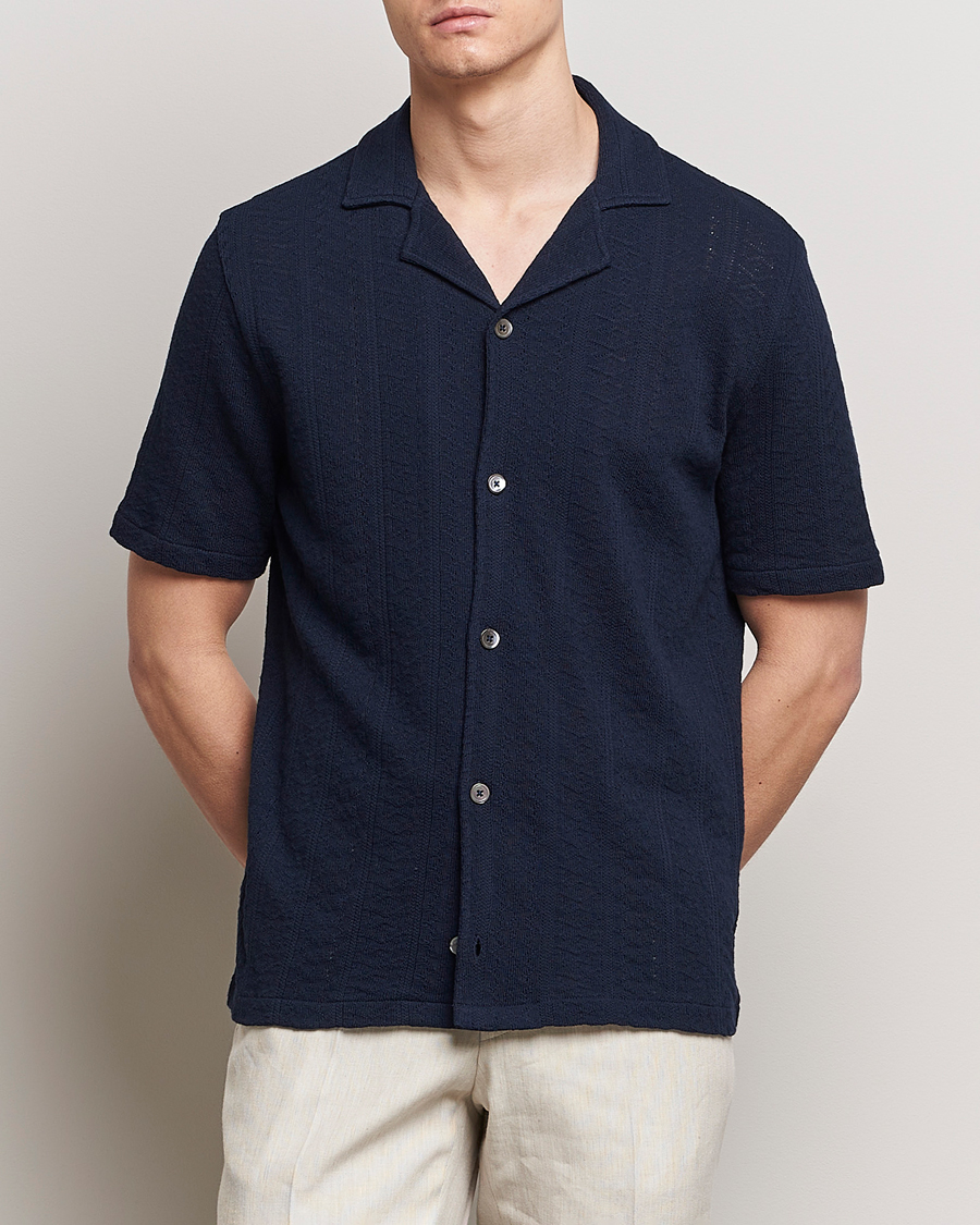 Men | Shirts | Oscar Jacobson | Mattis Reg Knitted Shirt Navy