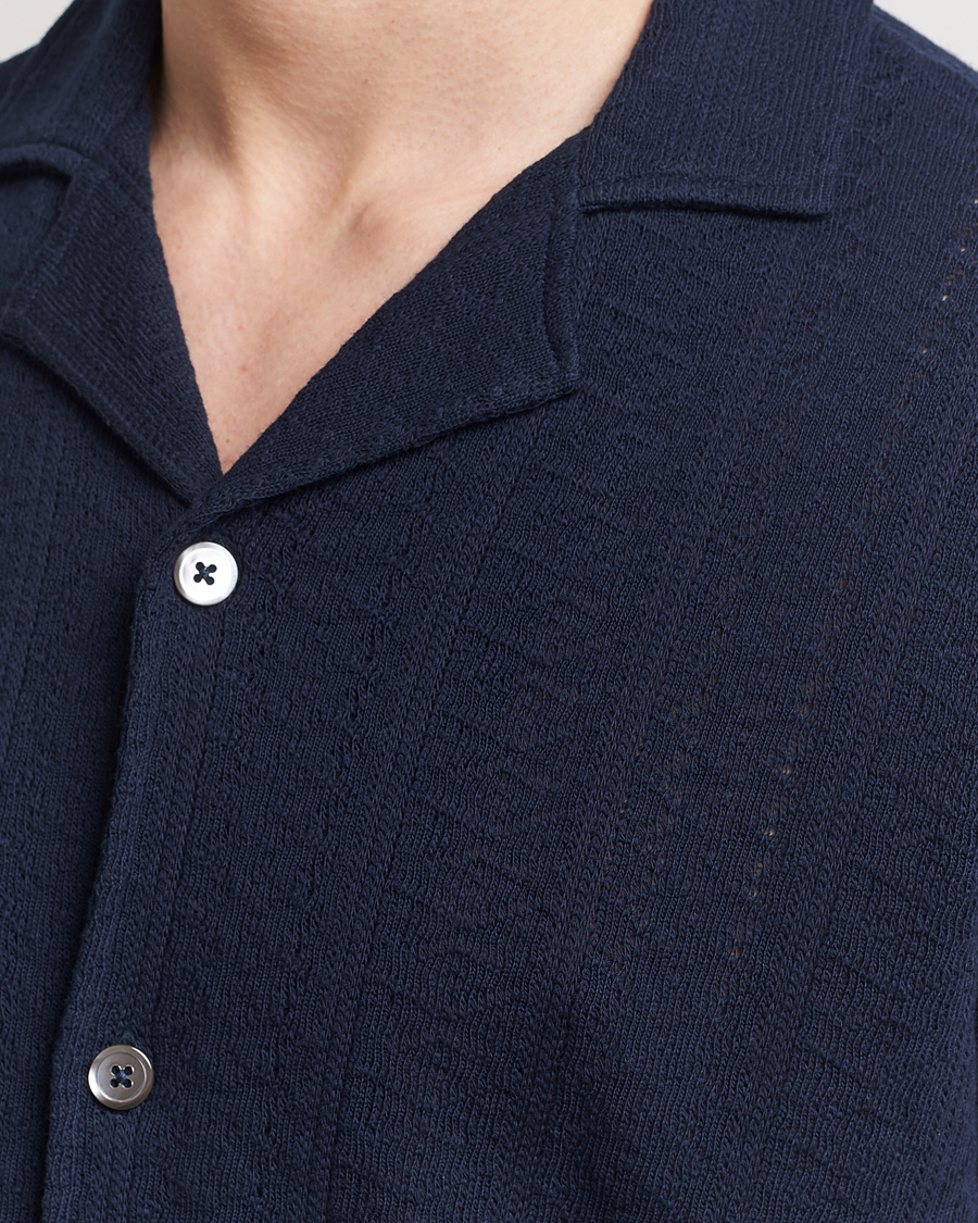 Men | Shirts | Oscar Jacobson | Mattis Reg Knitted Shirt Navy