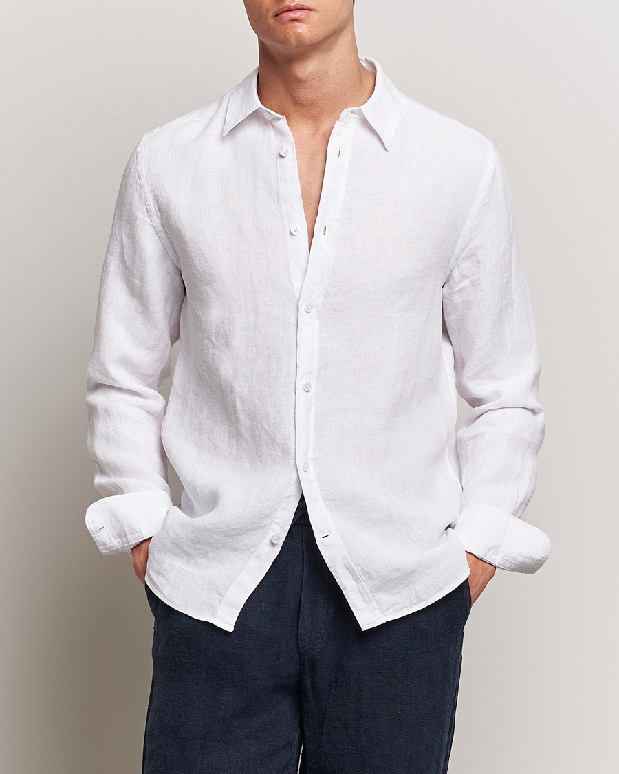 Men | Linen Shirts | J.Lindeberg | Slim Linen Melange Shirt White