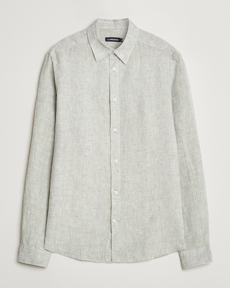 Men | Shirts | J.Lindeberg | Slim Linen Melange Shirt Oil Green