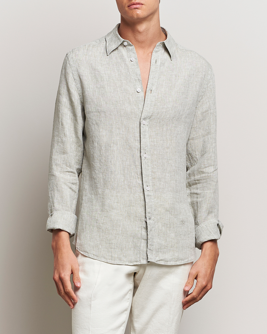 Men | Shirts | J.Lindeberg | Slim Linen Melange Shirt Oil Green