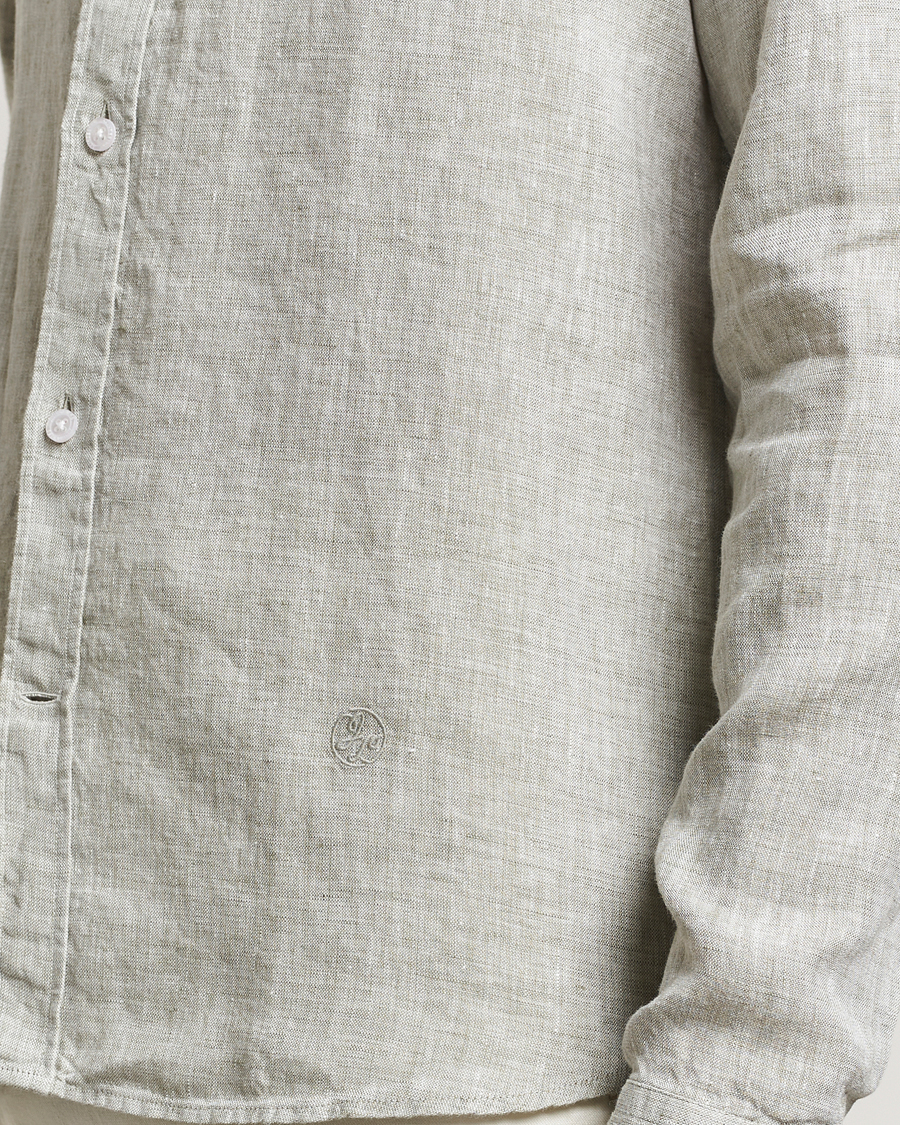 Men | Shirts | J.Lindeberg | Slim Linen Melange Shirt Oil Green