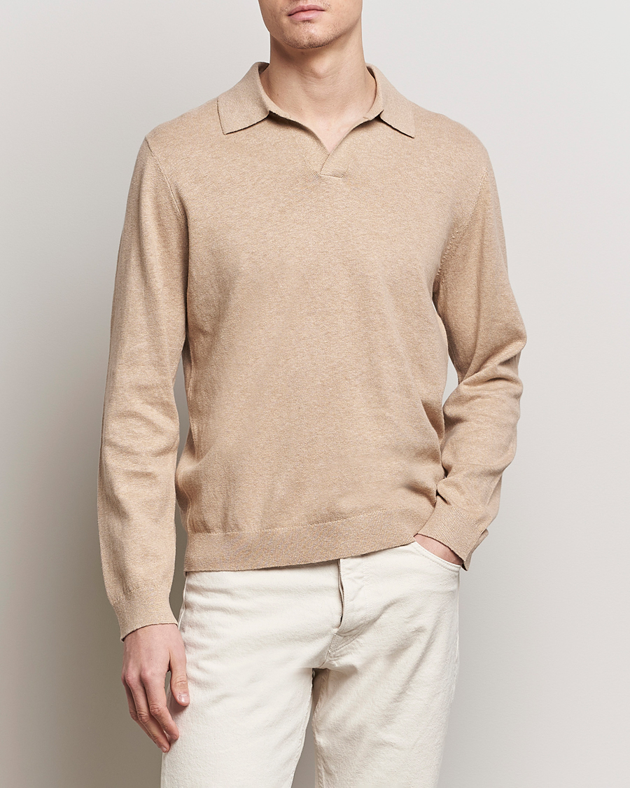 Men | Knitted Polo Shirts | A Day's March | Manol Cotton Linen Polo Khaki