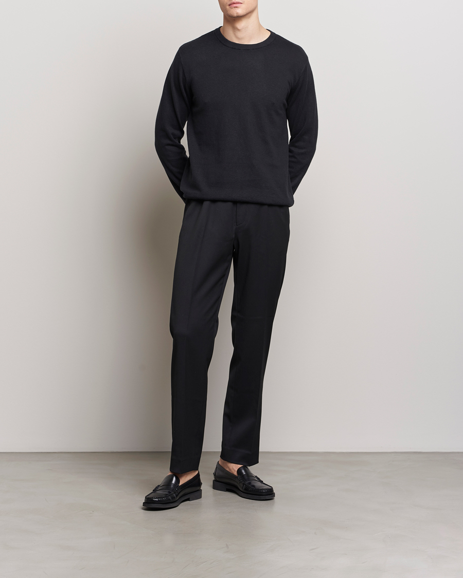 Men | Sweaters & Knitwear | A Day's March | Alagon Cotton/Linen Crew Black