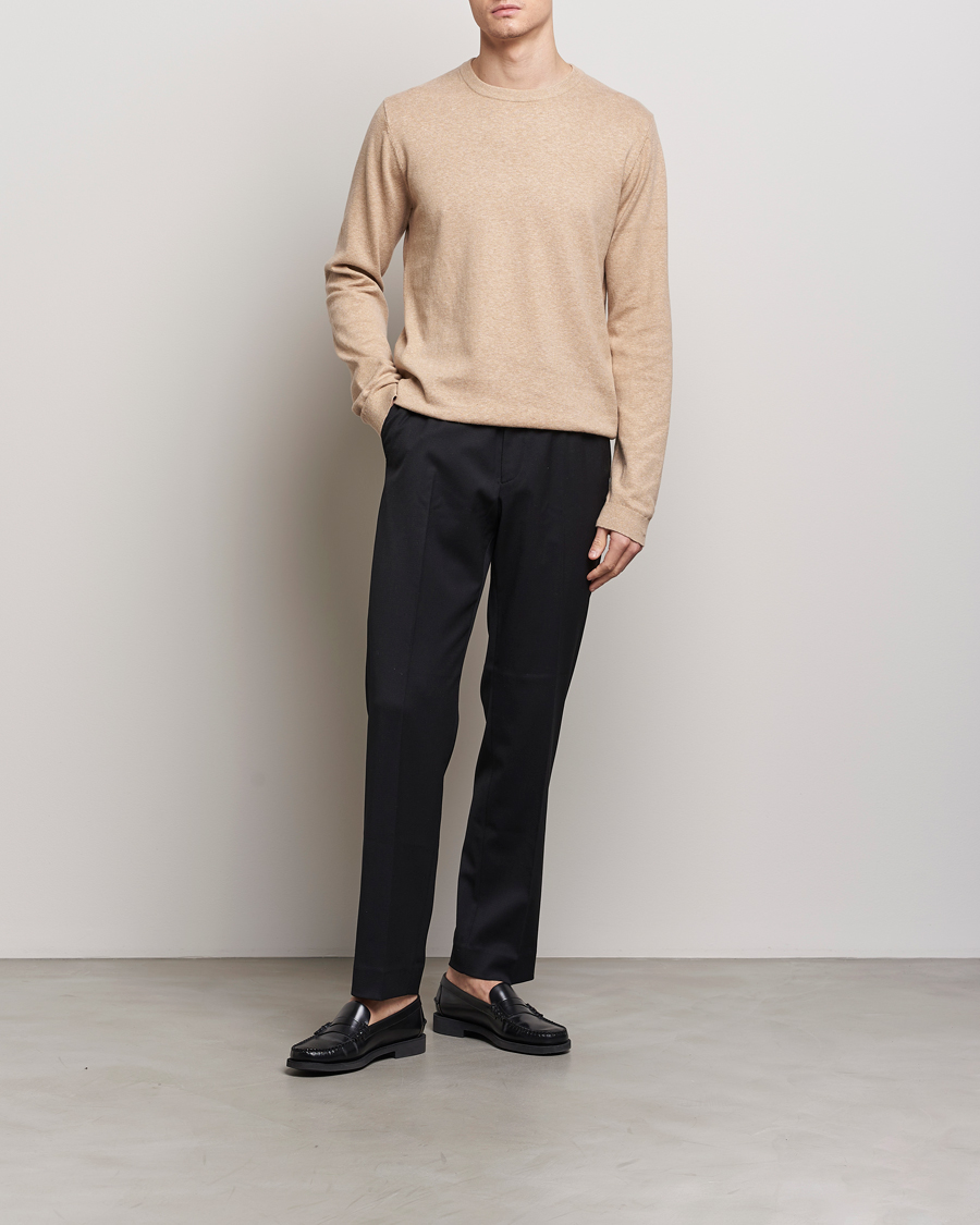 Men | Sweaters & Knitwear | A Day's March | Alagon Cotton/Linen Crew Khaki