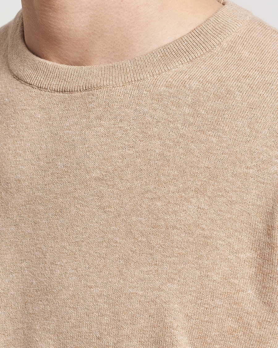 Men | Sweaters & Knitwear | A Day's March | Alagon Cotton/Linen Crew Khaki