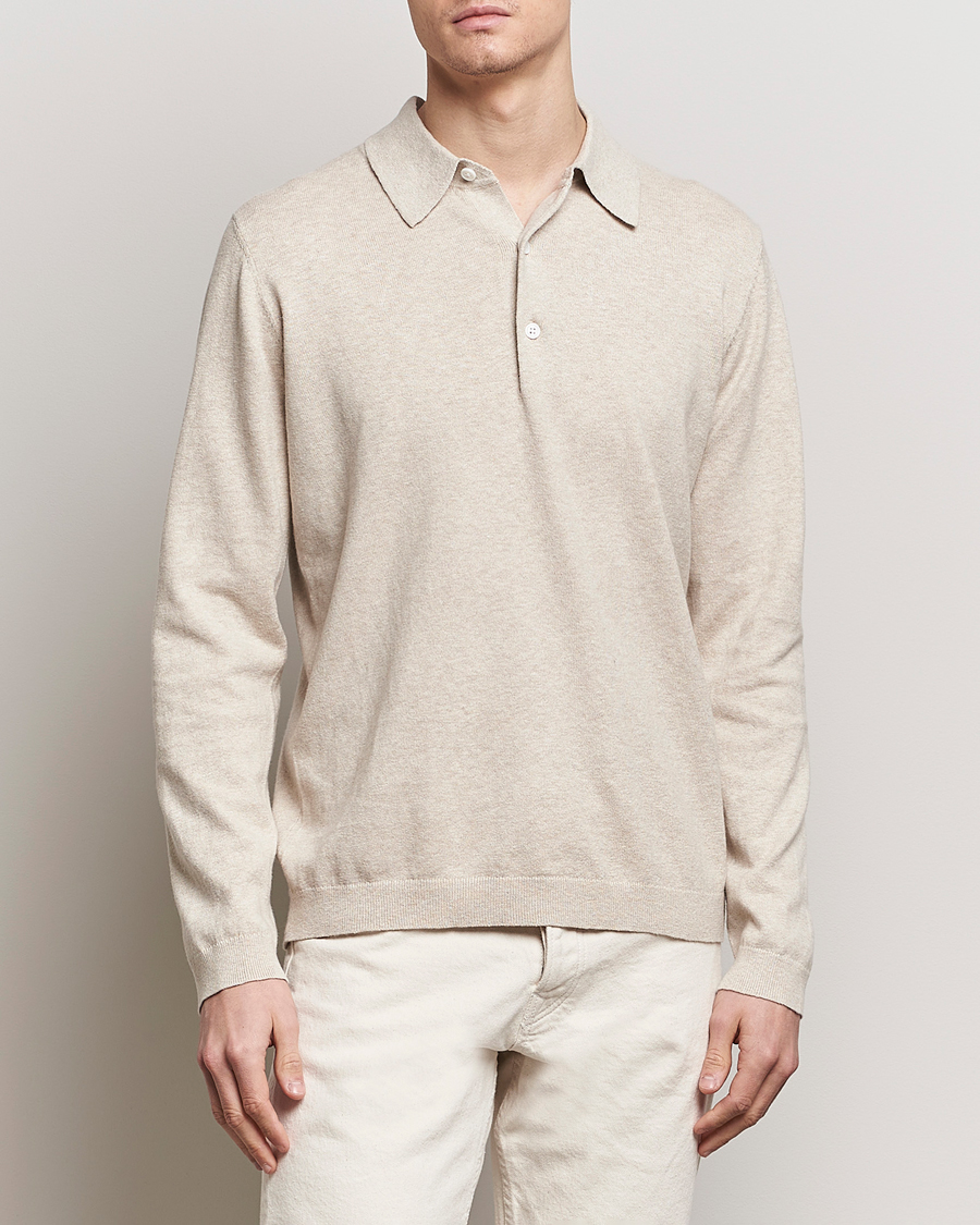 Men | Knitted Polo Shirts | A Day's March | Ambroz Cotton/Linen Polo Sand