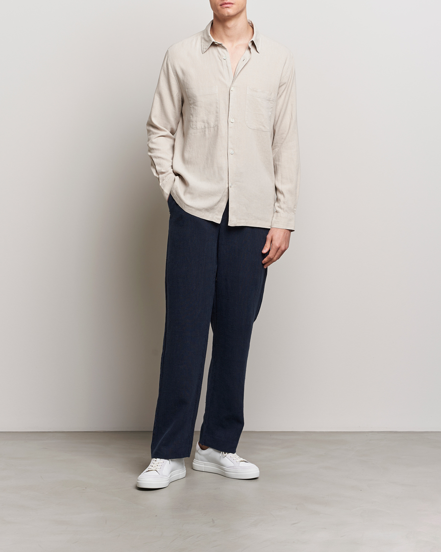 Men | Shirts | A Day's March | Balain Linen/Viscose Shirt Dove