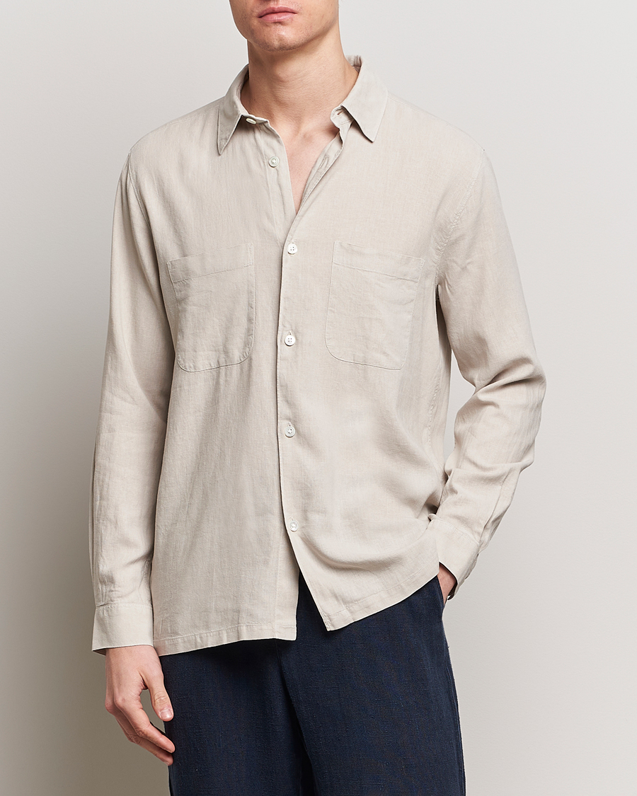 Men | Shirts | A Day's March | Balain Linen/Viscose Shirt Dove