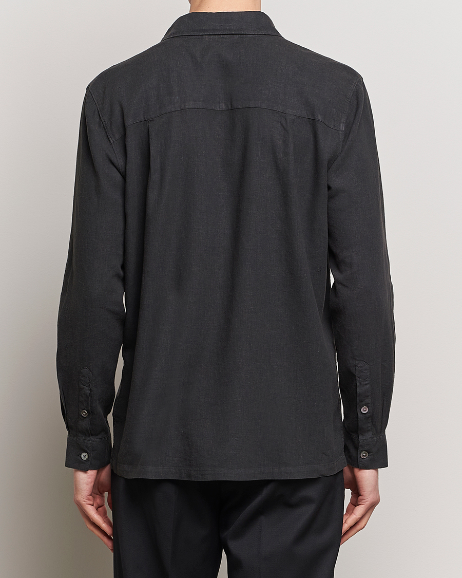 Men | Shirts | A Day's March | Balain Linen/Viscose Shirt Off Black