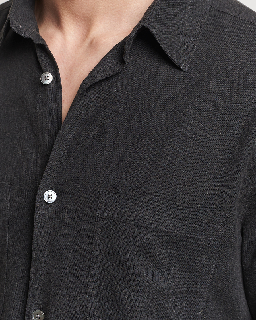 Men | Shirts | A Day's March | Balain Linen/Viscose Shirt Off Black