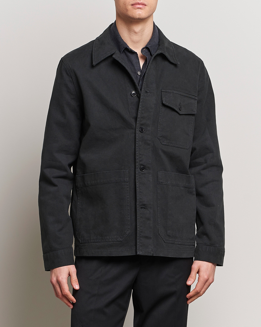 Men | Shirts | A Day's March | Patch Pocket Sturdy Twill Overshirt Off Black