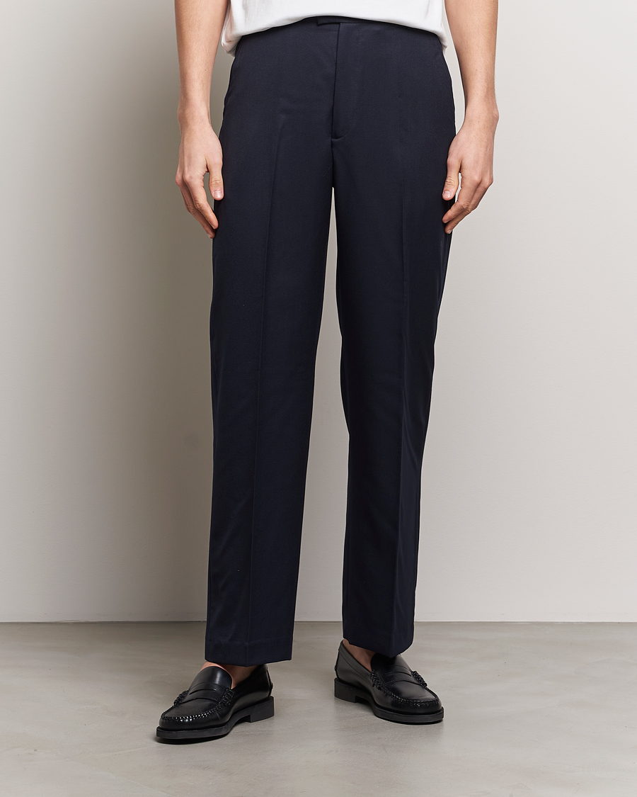 Men | Formal Trousers | A Day's March | Edward Relaxed Wool Trousers Navy