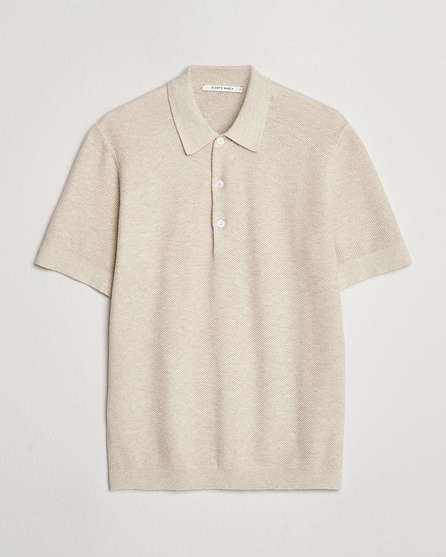 Men | Polo Shirts | A Day's March | Rosehall Popcorn Stitch Polo Sand