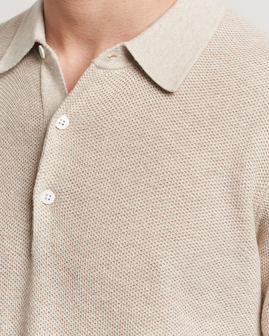 Men | Polo Shirts | A Day's March | Rosehall Popcorn Stitch Polo Sand