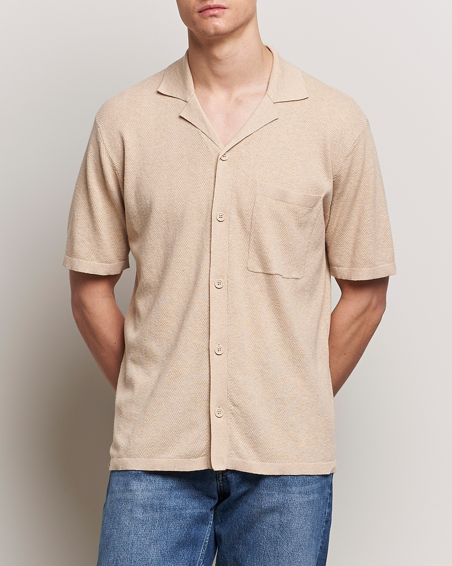 Men | Shirts | A Day's March | Yamu Knitted Herringbone Shirt Oyster