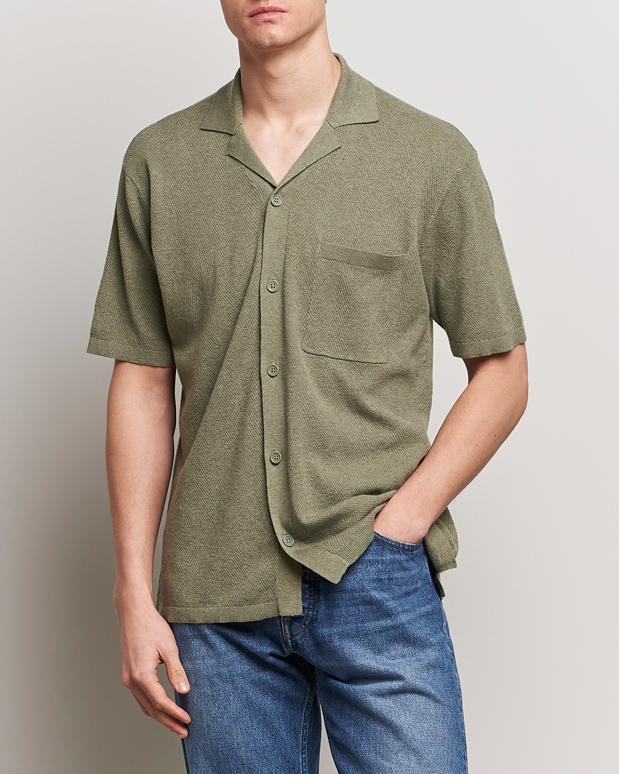 Men | Summer | A Day's March | Yamu Knitted Herringbone Shirt Olive