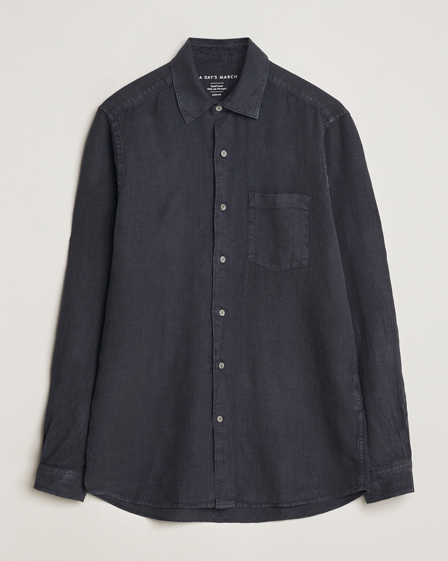 Men | Shirts | A Day's March | Abu Linen Shirt Off Black
