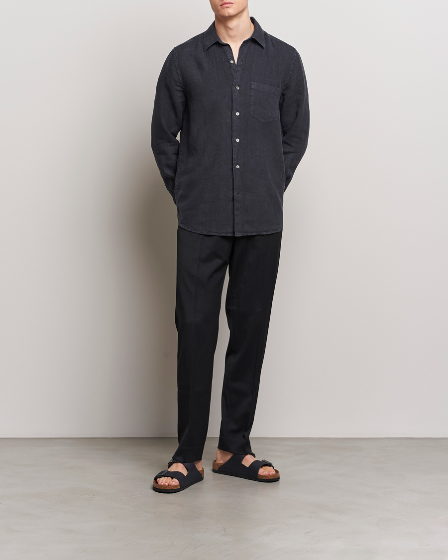 Men | Shirts | A Day's March | Abu Linen Shirt Off Black