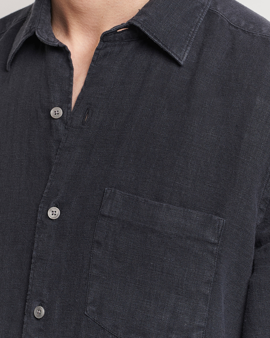 Men | Shirts | A Day's March | Abu Linen Shirt Off Black