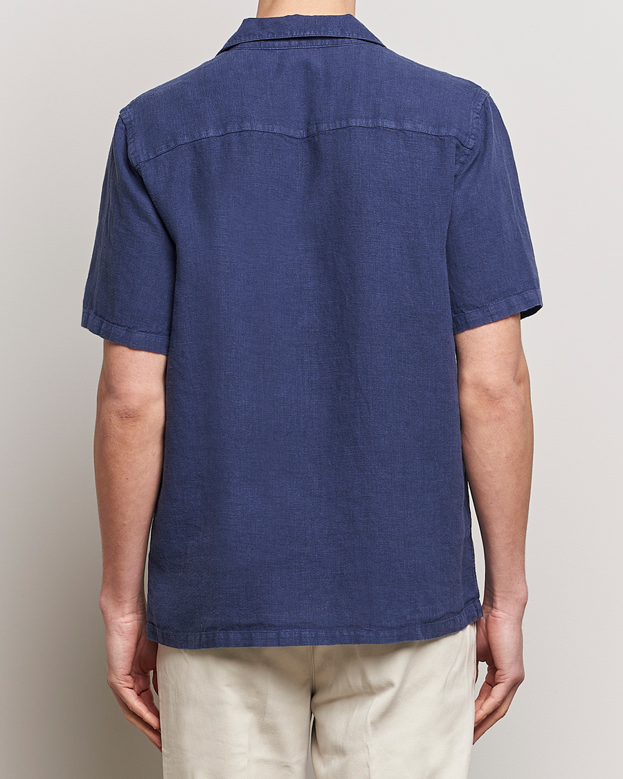 Men | Shirts | A Day's March | Yamu Short Sleeve Linen Shirt Brewers Blue