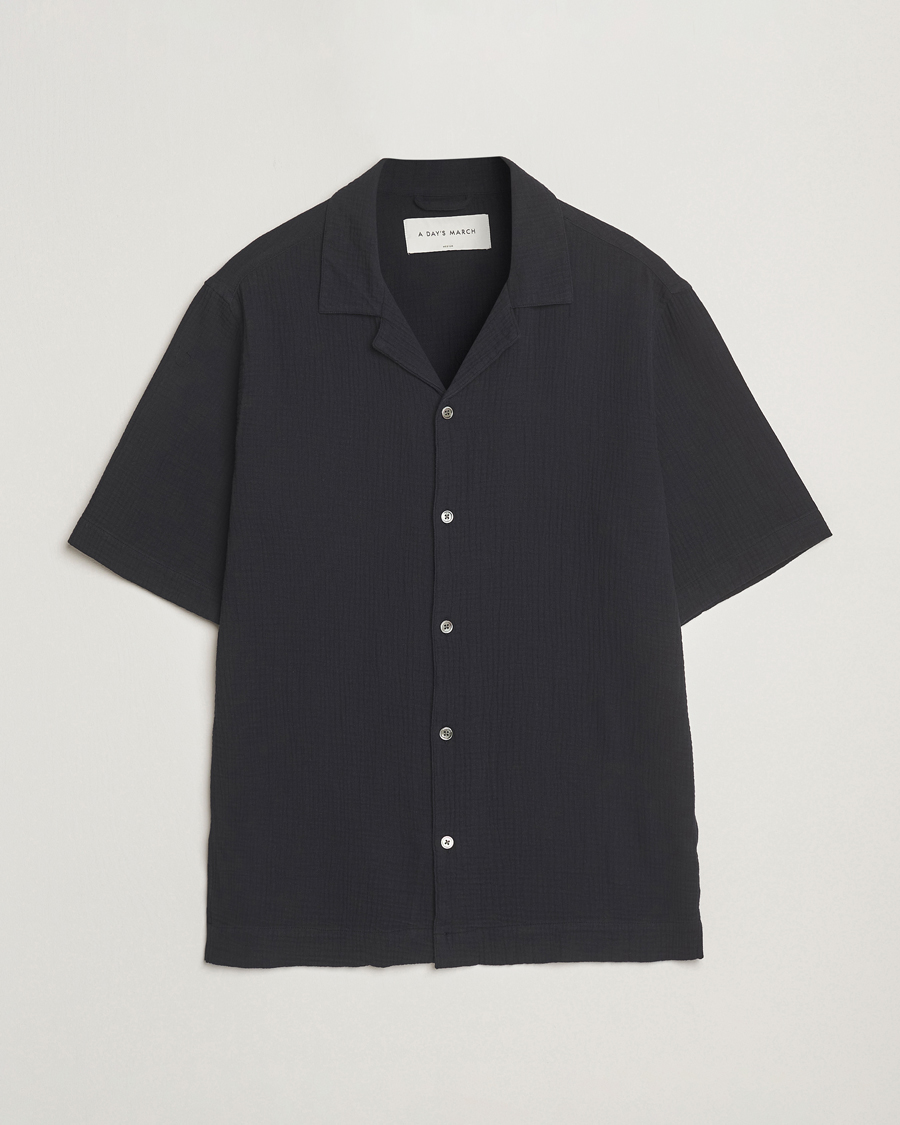 Men | Shirts | A Day's March | Clapton Structured Cotton Shirt Off Black