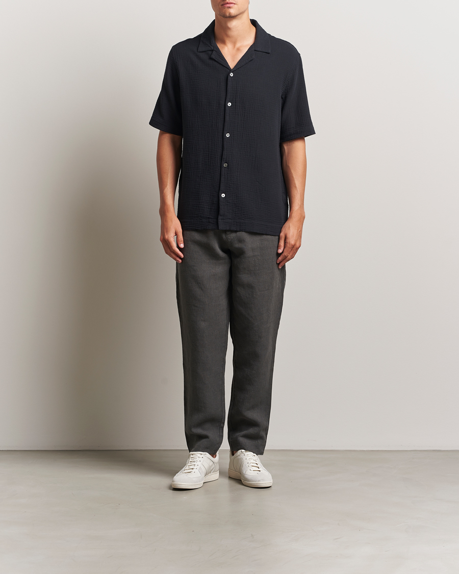 Men | Shirts | A Day's March | Clapton Structured Cotton Shirt Off Black
