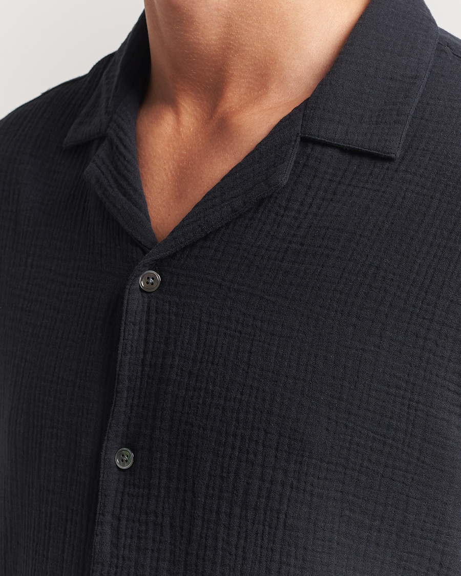 Men | Shirts | A Day's March | Clapton Structured Cotton Shirt Off Black